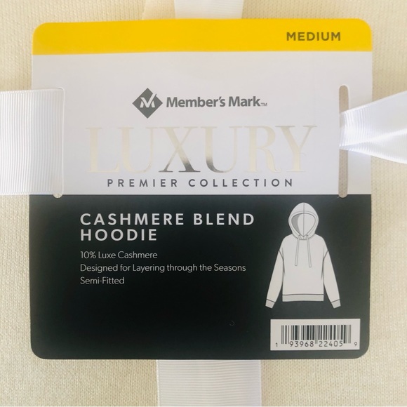 NWT New Member’s Mark Cashmere Blend Hoodie, color Cream - Picture 7 of 8